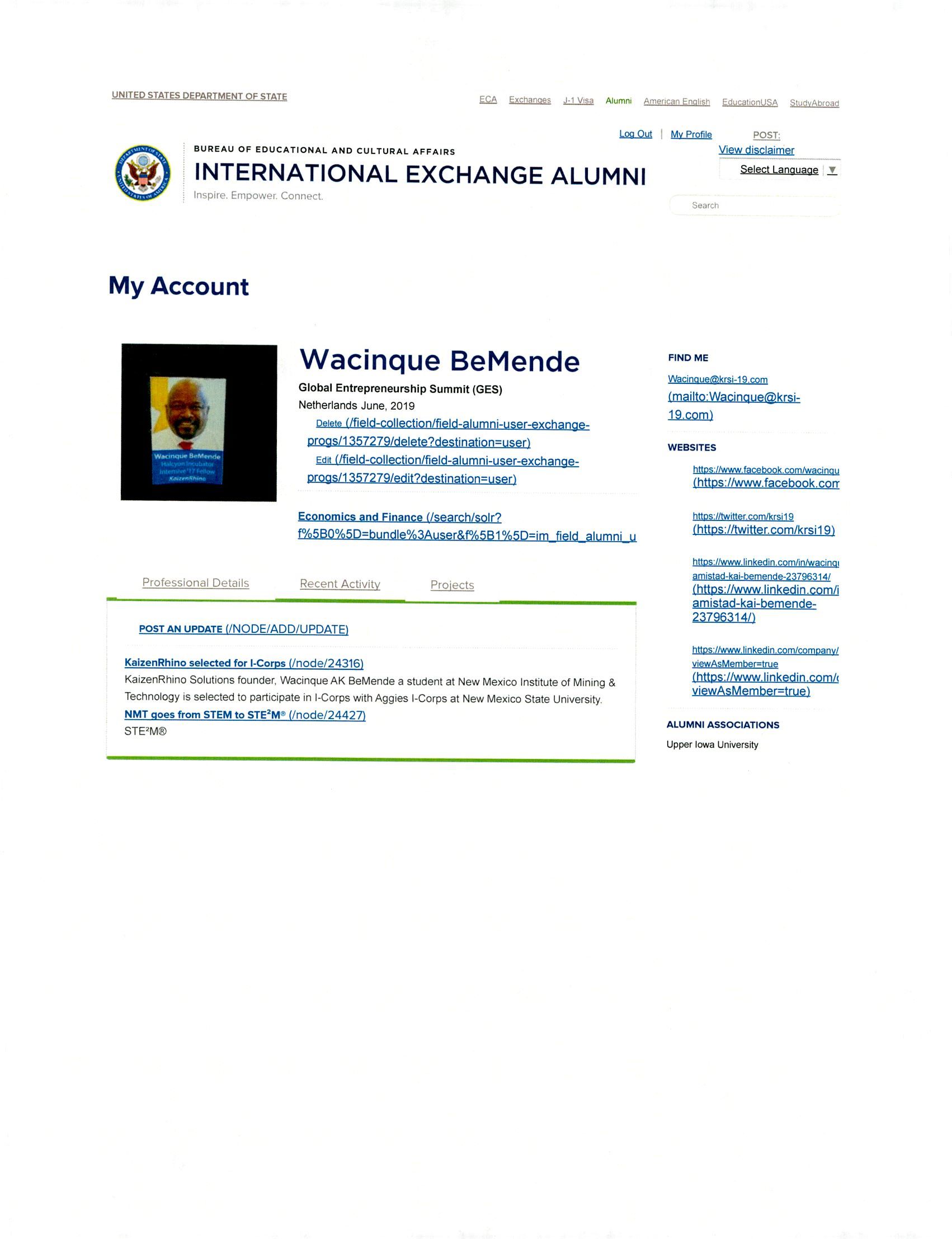 A picture of Wacinque's International Exchange Alumni account
